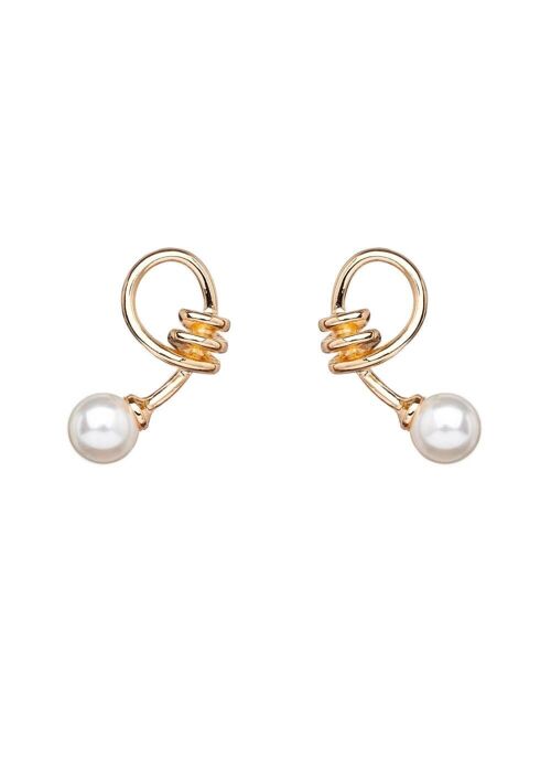 GOLD LONG EARRINGS KNOT DETAIL W/ PEARL