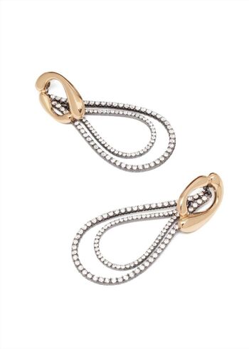 BOUCLES D'OREILLES LONGUES DOUBLE CERCLE EN OR AVEC CRISTAUX 2