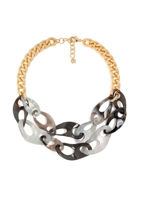 FABRI GOLD NECKLACE W/ GRAY & BLACK RINGS