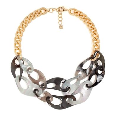 FABRI GOLD NECKLACE W/ GRAY & BLACK RINGS