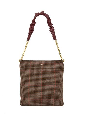 SAC PORTÉ ÉPAULE EN TISSU À CARREAUX MARRON ELEA 1