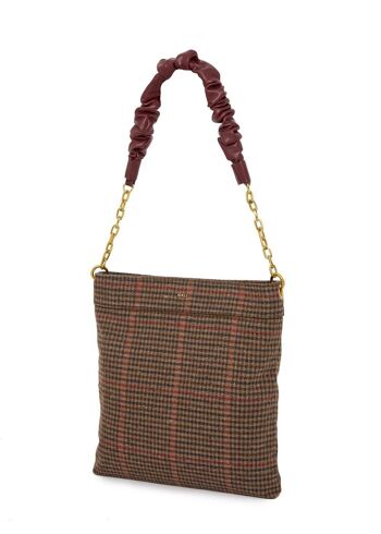 SAC PORTÉ ÉPAULE EN TISSU À CARREAUX MARRON ELEA 2