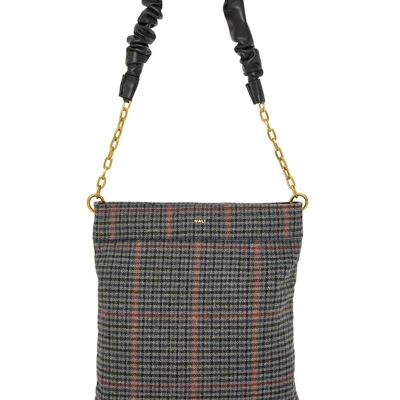 ELEA BLACK CHECK FABRIC SHOULDER BAG