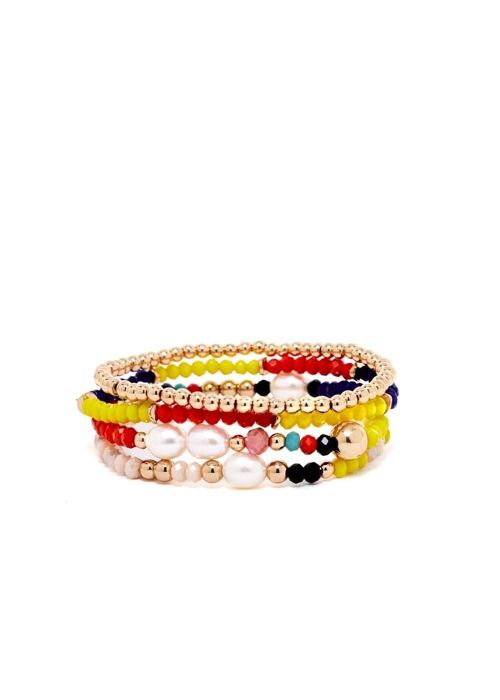 ELASTIC BRACELET SET W/ RED YELLOW AND BLUE BEADS