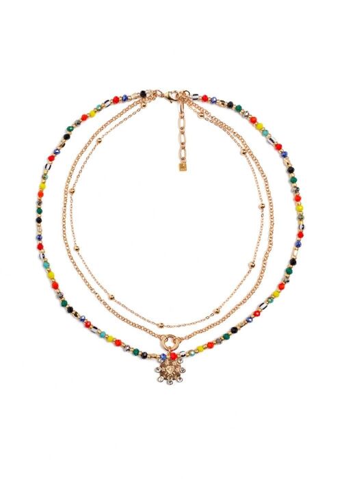 CREW-NECK NECKLACE WITH BEADS AND PENDANT
