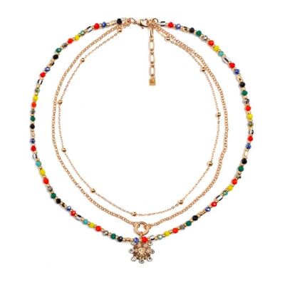 CREW-NECK NECKLACE WITH BEADS AND PENDANT
