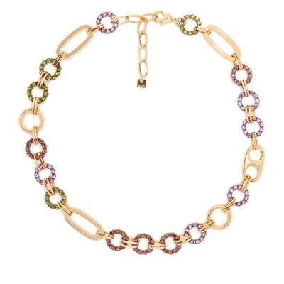 CREW-NECK NECKLACE W/ RINGS & COLORED CRYSTALS