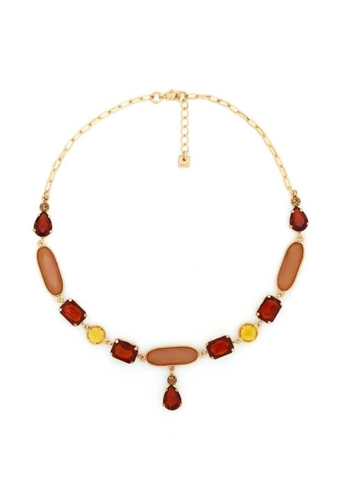 CLEO CREW NECK NECKLACE WITH YELLOW AND BROWN STONES
