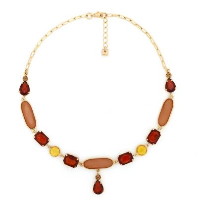 CLEO CREW NECK NECKLACE WITH YELLOW AND BROWN STONES