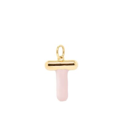 CHARME LETTRE T ÉMAIL ROSE PLAQUÉ OR 14KT