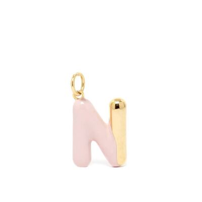 CHARM LETTRE N ÉMAIL ROSE PLAQUÉ OR 14KT