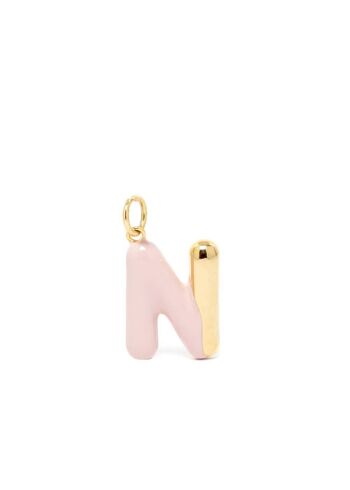 CHARM LETTRE N ÉMAIL ROSE PLAQUÉ OR 14KT 1