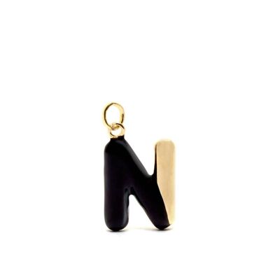 CHARM LETTRE N ÉMAIL NOIR PLAQUÉ OR 14KT