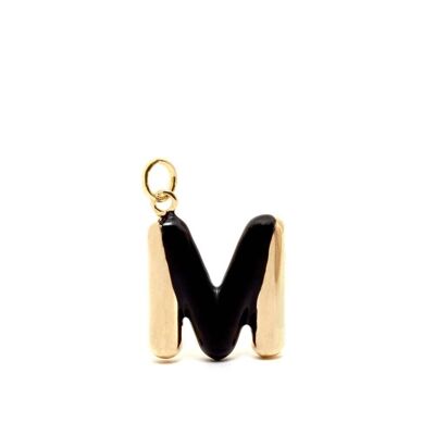 CHARM LETRA M ESMALTE NEGRO CHAPADO ORO 14KT