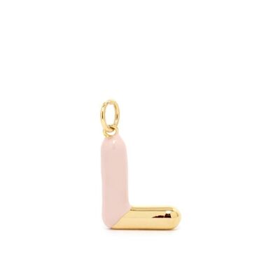 CHARM LETTER L PINK ENAMEL 14KT GOLD PLATED