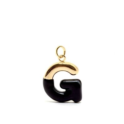 CHARM LETRA G ESMALTE NEGRO CHAPADO ORO 14KT