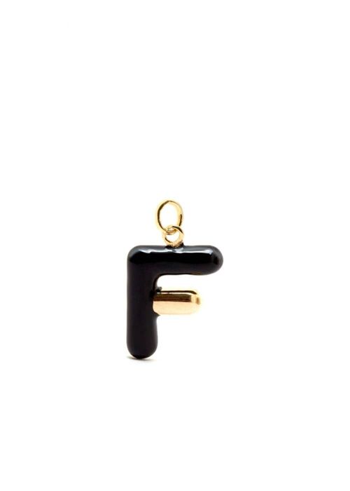 CHARM LETTER F BLACK ENAMEL 14KT GOLD PLATED