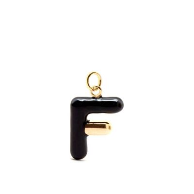 CHARM LETTER F BLACK ENAMEL 14KT GOLD PLATED