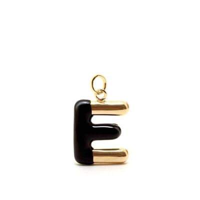 CHARM LETTER E BLACK ENAMEL 14KT GOLD PLATED