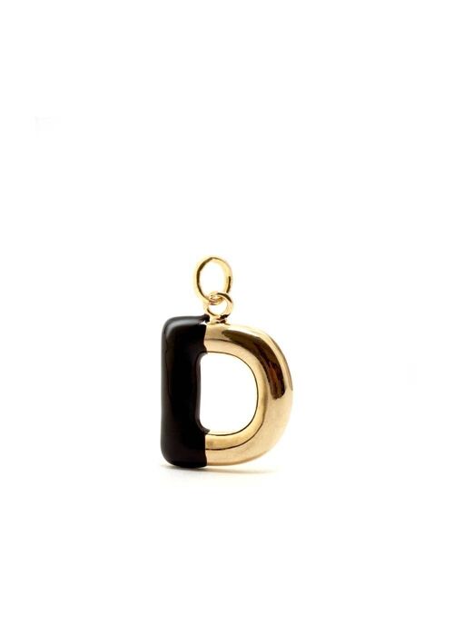 CHARM LETTER D BLACK ENAMEL 14KT GOLD PLATED