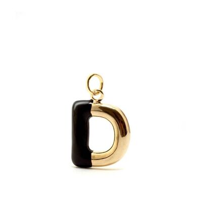 CHARM LETTRE D ÉMAIL NOIR PLAQUÉ OR 14KT