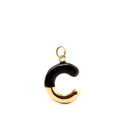 CHARM LETTRE C ÉMAIL NOIR PLAQUÉ OR 14KT