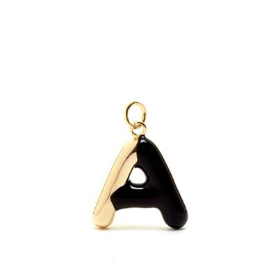 CHARM LETTER A BLACK ENAMEL 14KT GOLD PLATED