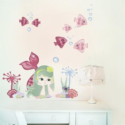 Adhesivo de pared de sirena - Rosa - Pequeño