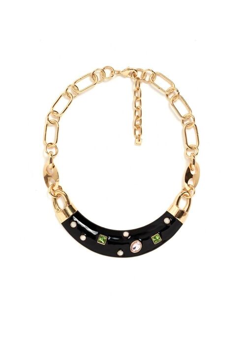 BLACK OLGA CREW NECK NECKLACE WITH COLORED STONES