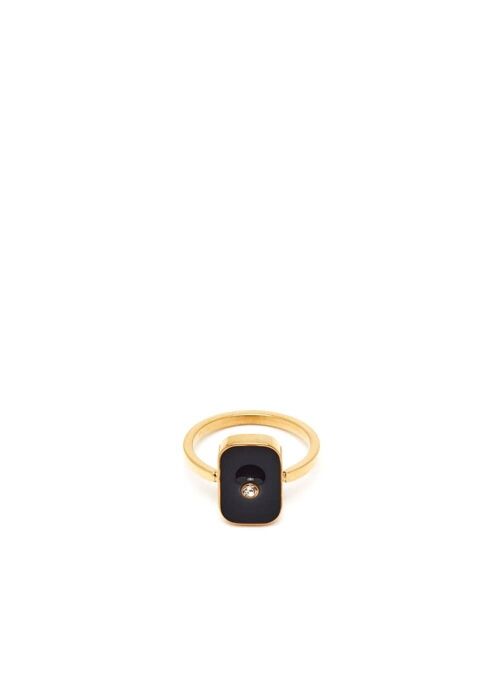 BLACK ENAMELLED THIN RING 18K GOLD PLATED