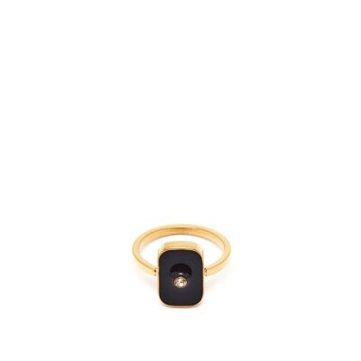 BLACK ENAMELLED THIN RING 18K GOLD PLATED