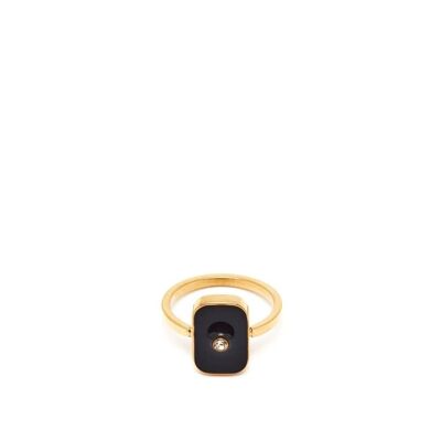 ANILLO FINO ESMALTADO NEGRO CHAPADO ORO 18K