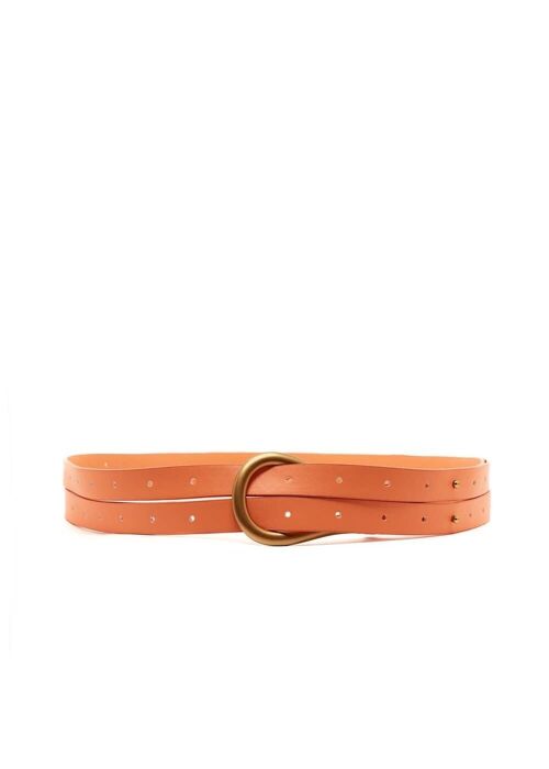 BIBI DOUBLE WIRE BELT IN ORANGE W/ GOLD BUCKLE