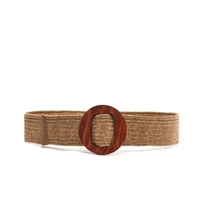 BEIGE ROPE BELT WITH WOODEN BUCKLE