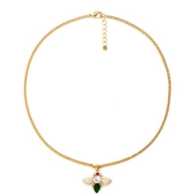 COLLAR ABEJA CIRCONITAS CHAPADO ORO 14KT