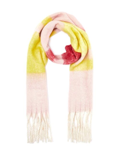 BEA SCARF W/ YELLOW & PINK FRINGES