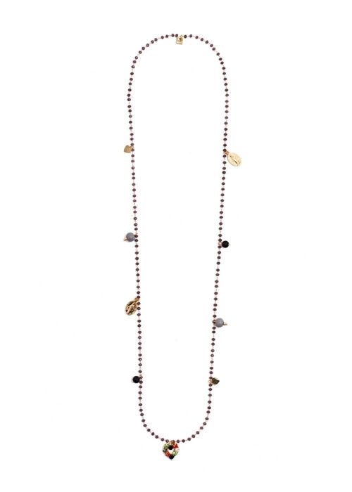 ALLY LONG NECKLACE WITH MAUVE BEADS AND HEART