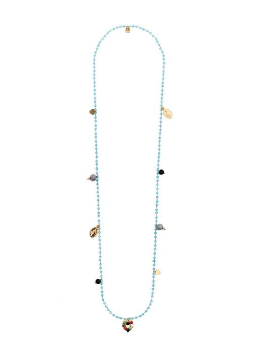 ALLY LONG NECKLACE WITH BLUE BEADS AND HEART