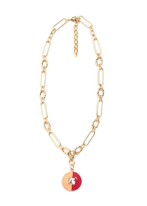 ADA LONG NECKLACE WITH ORANGE AND PINK PENDANT