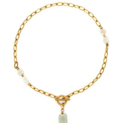 18KT GOLD PLATED CREW NECK NECKLACE W/ STONE
