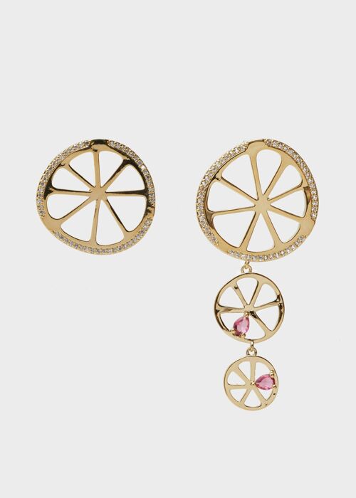 14K GOLD PLATED WHEEL EARRINGS W/ ZIRCONS