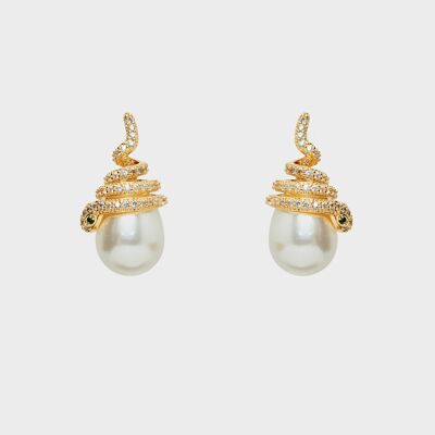 14K GOLD PLATED SNAKE EARRINGS W/ PEARL