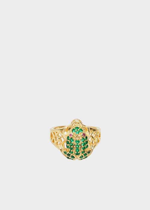 14K GOLD PLATED FROG RING W/ GREEN ZIRCONS