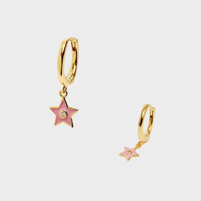 14K GOLD PLATED 925 SILVER PINK STAR EARRINGS