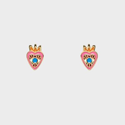 14K GOLD PLATED 925 SILVER PINK HEART EARRINGS