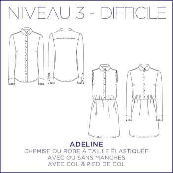 Patron de couture Adeline - Chemise & Robe - 34/48 - Difficile 18