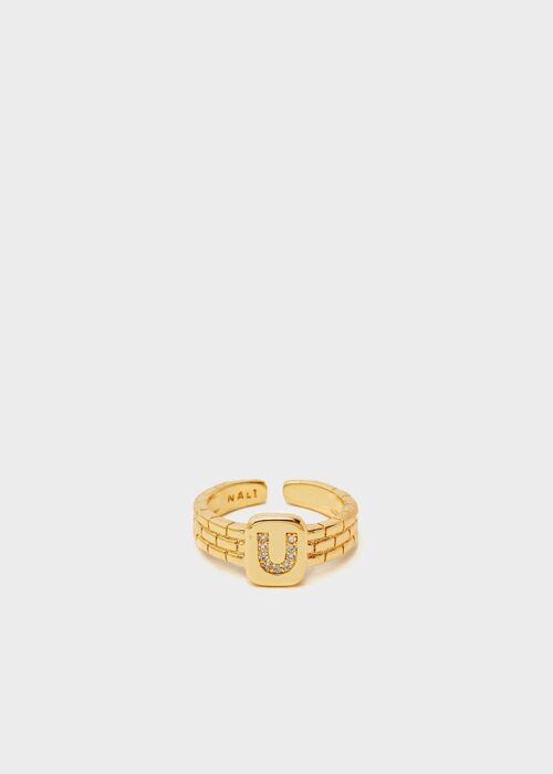 THIN RING WITH U LETTER IN ZIRCONS