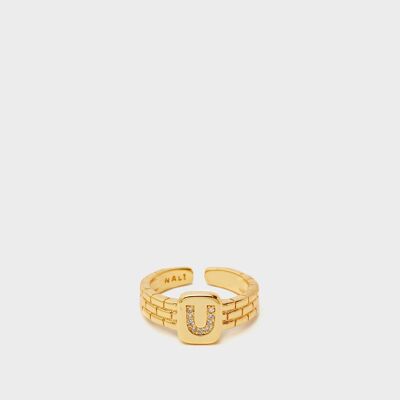 THIN RING WITH U LETTER IN ZIRCONS