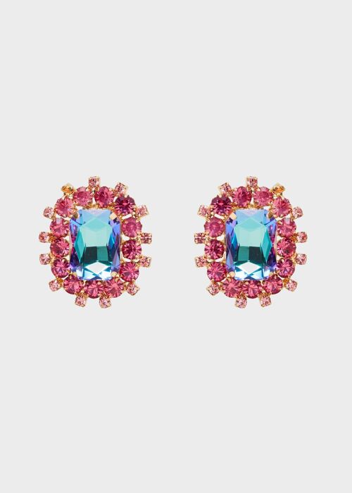 TEA EARRINGS WITH BLUE AND FUSHIA STONES