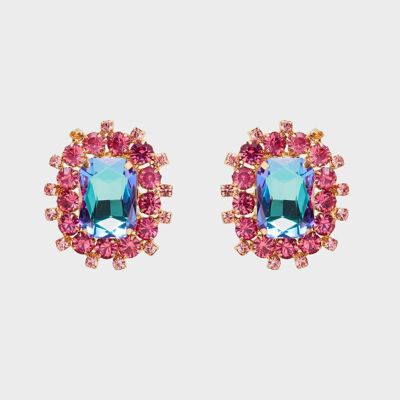 TEA EARRINGS WITH BLUE AND FUSHIA STONES